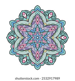 Mandala oriental colorido. Patrón indio para la decoración de la boda. Arte inspirado en Zentangle.
