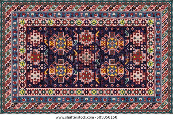 Colorful Oriental Mosaic Shirvan Rug Traditional Stock Vector (Royalty