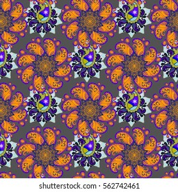 Colorful oriental paisley pattern with mandalas. Indian boho decorative ornament. Hippie style seamless pattern, folk EPS10 vector background