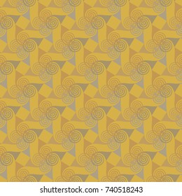 Colorful oriental seamless pattern with spiral elements on a yellow background. Abstract vector background  