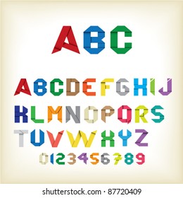Colorful Origami Alphabet Letters And Numbers In Eps10 Vector