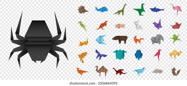 Colorful origami animals. Abstract polygon animals. Folded paper shapes. Vector animal icons set. Origami. A set of origami. Vector illustration