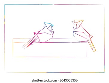 Colorful origami, bird, drawing style . Vector