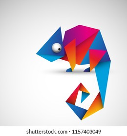 Colorful Origami Chameleon Vector