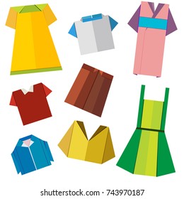 colorful origami clothes vector on white background
