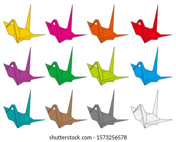 Colorful origami cranes set, vector illustration