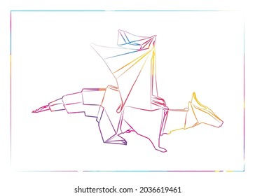 Colorful origami, dragon, drawing style . Vector
