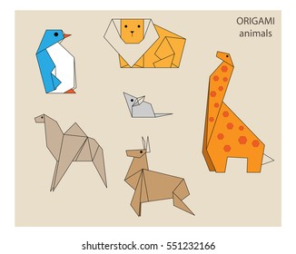 Colorful origami icons of animals 