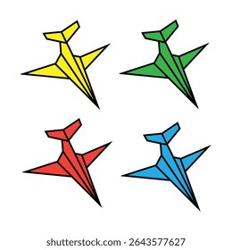 Colorful Origami Style Airplanes in Yellow, Green, Red, and Blue