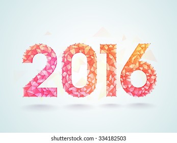 Colorful origami text 2016 on glossy sky blue background for Happy New Year celebration.