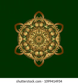 Colorful ornament. Decorative golden round ornament. Anti-stress mandala. Oriental flourish vector. Yoga logo, background for meditation poster. Weave design mandala. Indian mandala.