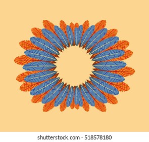 colorful ornament with feathers. boho style design. vector illustration