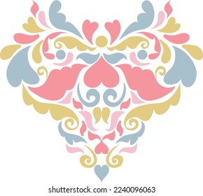 Colorful ornament vector image, colorful damask illustration.