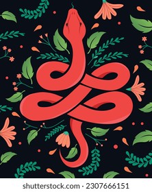 colorful ornamental asian snake illustration 