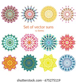 Colorful Ornamental Decorative Summer Suns Set