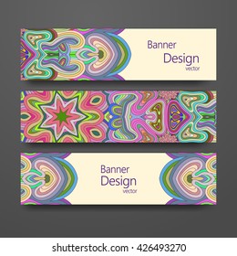 Colorful ornamental ethnic banner set. Mandala vector template, tribal vintage theme collection.
