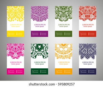 Colorful ornamental ethnic banner set. Templates with doodle tribal mandalas. Vector illustration.