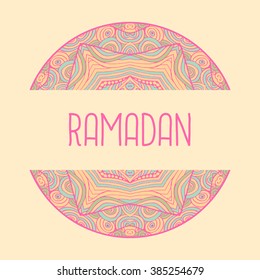 Colorful ornamental ethnic card with mandala. Template with doodle tribal mandala. Vector illustration. Can be used for wedding invitation design and other print design.