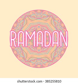 Colorful ornamental ethnic card with mandala. Template with doodle tribal mandala. Vector illustration. Can be used for wedding invitation design and other print design.