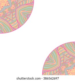 Colorful ornamental ethnic card with mandala. Template with doodle tribal mandala. Vector illustration. Can be used for wedding invitation design and other print design.