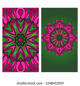 Colorful Ornamental Ethnic Flyer. Templates With Tribal Mandalas. Vector Illustration. For Congratulation Or Invitation, Sale Banner