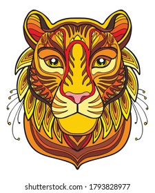 Colorful ornamental fantasy tiger. Vector decorative abstract vector illustration isolated on white background. Stock illustration for adult coloring, design,  T Shirtm print, decoration and tattoo. 