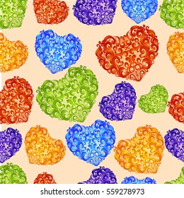 Colorful ornamental hearts seamless pattern for the Valentine's Day