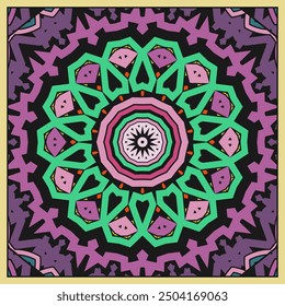 Colorful ornamental mandala or design for bandana, neckerchief, tablecloth and more. Version 3. Vector illustration