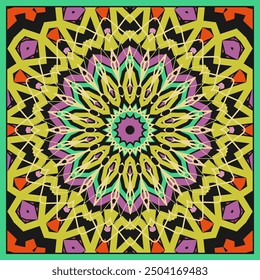 Colorful ornamental mandala or design for bandana, neckerchief, tablecloth and more. Version 4. Vector illustration