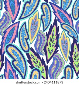 Colorful ornamental paisley pattern. Hand drawn vector illustration.