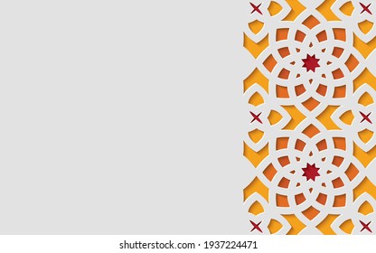 Colorful ornamental patterned stone relief in arabic architectural style of islamic mosque,greeting card for Ramadan Kareem