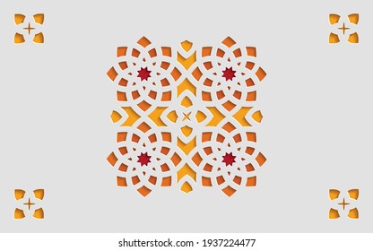 Colorful ornamental patterned stone relief in arabic architectural style of islamic mosque, greeting card for Ramadan Kareem