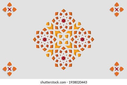 Farbige, gemusterte Steinrelief im arabischen architektonischen Stil der islamischen Moschee, Grußkarte für Ramadan Kareem