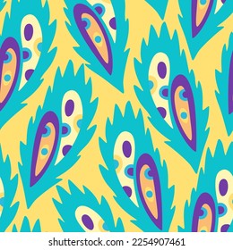 Colorful ornamental psychedelic pattern. Funky vector texture with colorful abstract organic shapes.