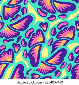 Colorful ornamental psychedelic pattern. Funky vector texture with colorful abstract organic shapes.