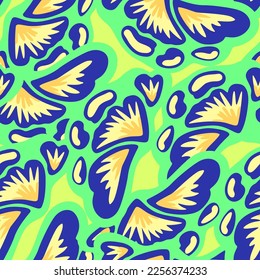 Colorful ornamental psychedelic pattern. Funky vector texture with colorful abstract organic shapes.