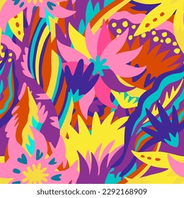 Colorful ornamental psychedelic pattern. Funky texture with colorful abstract organic shapes.