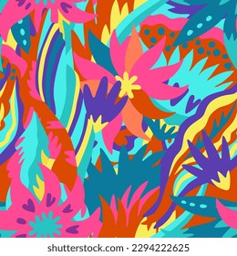 Colorful ornamental psychedelic pattern. Funky texture with colorful abstract organic shapes.