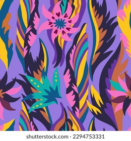 Colorful ornamental psychedelic pattern. Funky texture with colorful abstract organic shapes.