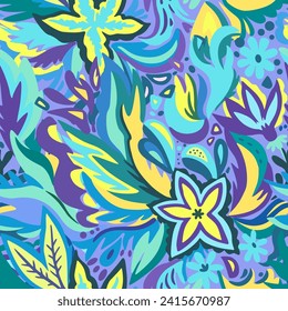 Colorful ornamental psychedelic pattern. Funky texture with colorful abstract organic shapes. Vector illustration.