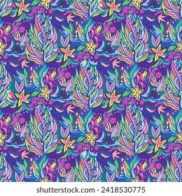 Colorful ornamental psychedelic pattern. Funky texture with colorful abstract organic shapes. Vector illustration.