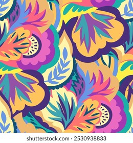 Colorful ornamental psychedelic pattern. Funky texture with colorful abstract organic shapes.