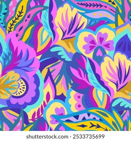 Colorful ornamental psychedelic pattern. Funky texture with colorful abstract organic shapes.