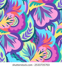 Colorful ornamental psychedelic pattern. Funky texture with colorful abstract organic shapes.