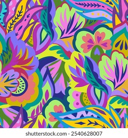 Colorful ornamental psychedelic pattern. Funky texture with colorful abstract organic shapes.