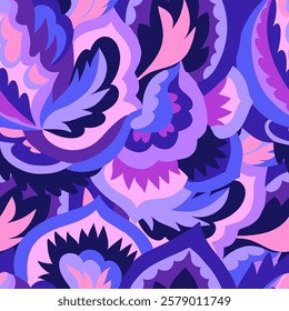 Colorful ornamental psychedelic pattern. Funky texture with colorful abstract organic shapes.