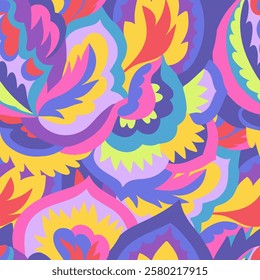 Colorful ornamental psychedelic pattern. Funky texture with colorful abstract organic shapes.