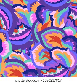 Colorful ornamental psychedelic pattern. Funky texture with colorful abstract organic shapes.