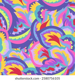 Colorful ornamental psychedelic pattern. Funky texture with colorful abstract organic shapes.