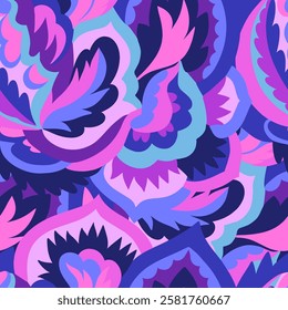 Colorful ornamental psychedelic pattern. Funky texture with colorful abstract organic shapes.